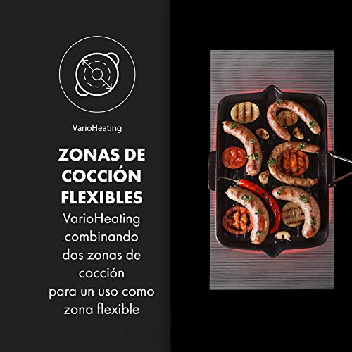 Klarstein Delicatessa 90 Flex placa de inducción – tecnología Flexzone, autárquico, encastrable, 90 cm, 5 zonas, 7000 W, reconocimiento de sartenes y ollas, programable, vitrocerámica, negro