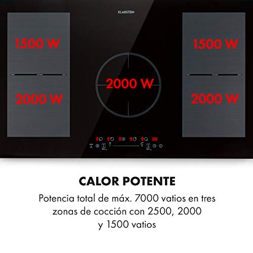 Klarstein Delicatessa 90 Flex placa de inducción – tecnología Flexzone, autárquico, encastrable, 90 cm, 5 zonas, 7000 W, reconocimiento de sartenes y ollas, programable, vitrocerámica, negro