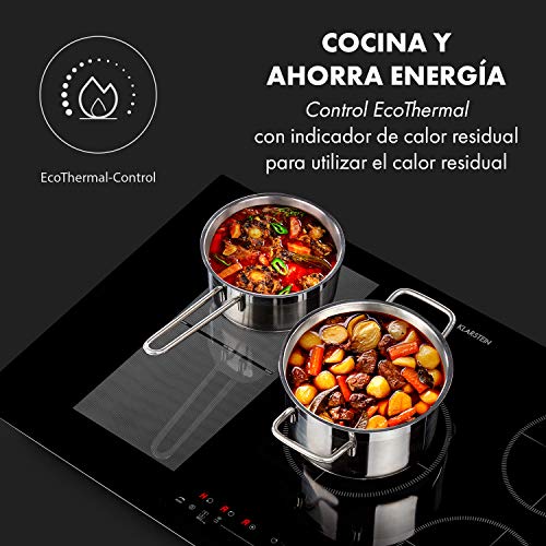 Klarstein Delicatessa 90 Hybrid Placa de cocina - Placa de inducción, Para empotrar, 5 zonas, 7000 W, Panel táctil, Flexzone, Sensor de sartenes, Autoapagado, Vitrocerámica, Negro