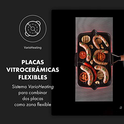 Klarstein Delicatessa 90 Hybrid Placa de cocina - Placa de inducción, Para empotrar, 5 zonas, 7000 W, Panel táctil, Flexzone, Sensor de sartenes, Autoapagado, Vitrocerámica, Negro