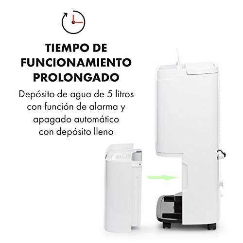 KLARSTEIN DryFy Connect - Deshumidificador de Aire, Humedad deseada Regulable, Función oscilación, WiFi, Filtro de carbón Activo, 230 m³/h, 25-30 m², Depósito Agua 4 L, Rendimiento 30 L/día, Blanco