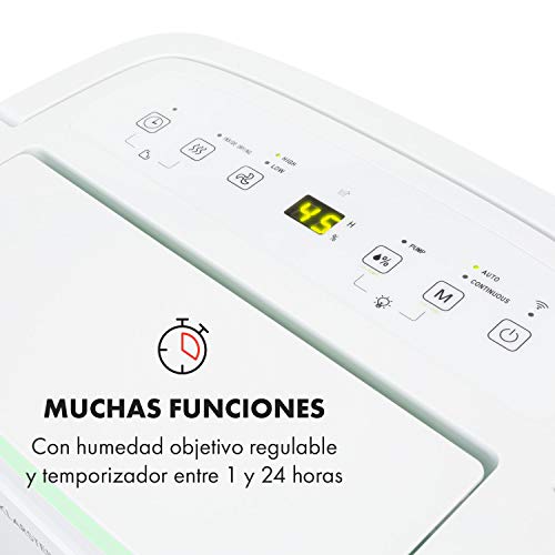 KLARSTEIN DryFy Connect - Deshumidificador de Aire, Humedad deseada Regulable, Función oscilación, WiFi, Filtro de carbón Activo, 230 m³/h, 25-30 m², Depósito Agua 4 L, Rendimiento 30 L/día, Blanco