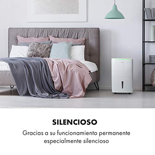 KLARSTEIN DryFy Connect - Deshumidificador de Aire, Humedad deseada Regulable, Función oscilación, WiFi, Filtro de carbón Activo, 230 m³/h, 25-30 m², Depósito Agua 4 L, Rendimiento 30 L/día, Blanco