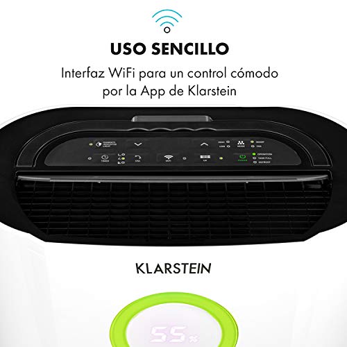 KLARSTEIN DryFy Pro Connect deshumidificador - deshumidificador de compresión, purificador de Aire Integrado con Filtro, ionizador y función UV, Interfaz WiFi, Potencia 370W, Negro