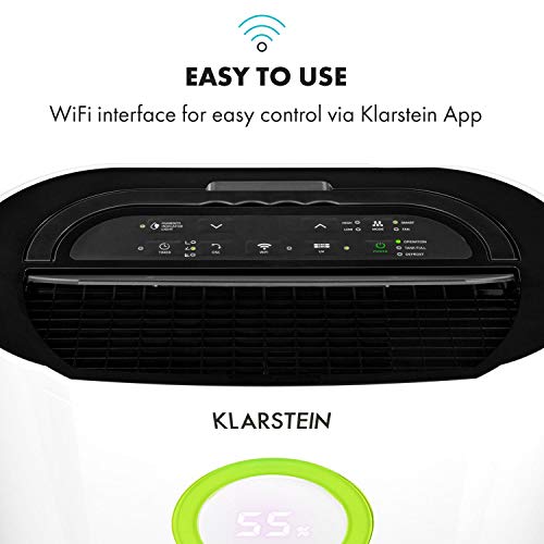 KLARSTEIN DryFy Pro Connect deshumidificador - Deshumidificador por compresión, purificador de Aire Integrado con Filtro, ionizador y función UV, Interfaz WiFi, Potencia 370 W, Blanco