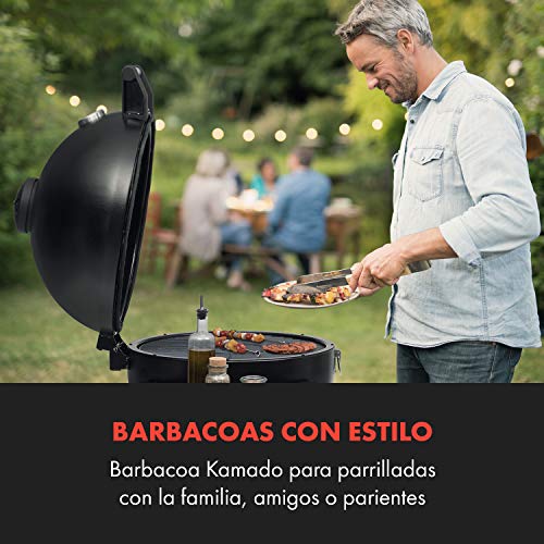 KLARSTEIN Duomo Kamado Barbacoa - para Asar, cocinar a Fuego Lento, ahumar u Hornear, Bandejas para Utensilios de Cocina, Acero Revestido en Polvo, Hierro Fundido y cerámica, 0-350 °C, 2 Ruedas