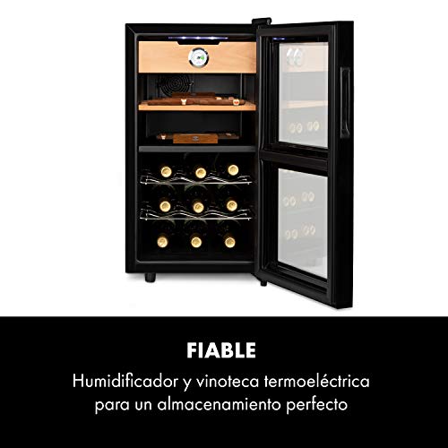 Klarstein El Dorado Humidificador y vinoteca - 48 l, 100 W, 13-23 °C, 2 zonas de refrigeración, puerta de cristal, pantalla LED, panel de control táctil, cajón de madera de cedro, antracita