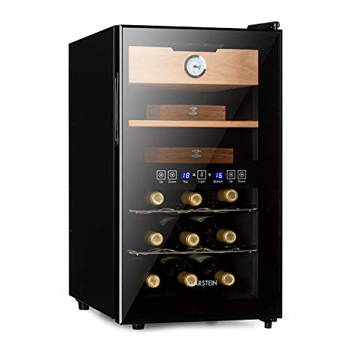 Klarstein El Dorado Humidificador y vinoteca - 48 l, 100 W, 13-23 °C, 2 zonas de refrigeración, puerta de cristal, pantalla LED, panel de control táctil, cajón de madera de cedro, antracita