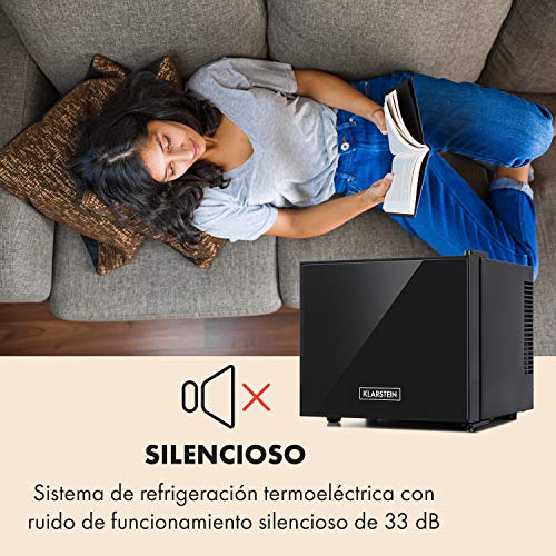 Klarstein Frosty Minibar mininevera - compacta, aislada, sistema de enfriamiento termoeléctrico, 10 litros de capacidad, enfría entre los 12 y los 18 °C, eficiencia energética de clase A, 33 dB, negro