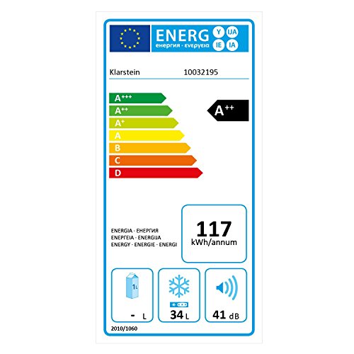 Klarstein Garfield Eco - Mini Congelador 4 estrellas, Nevera 34 Litros capacidad, 117 kWh/año, 2 Niveles, Silencioso 41 dB, Rejilla extraíble, Compacto, Clase energética A ++, Blanco