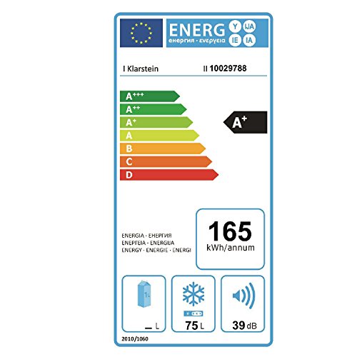 Klarstein Garfield XL Mini Congelador 4 Estrellas - 75 Litros, 3 pisos, Hasta -18 °C, Puerta montable a ambos lados, Independiente, Cubitera y raspador de hielos, 80 W, Clase A+, Negro