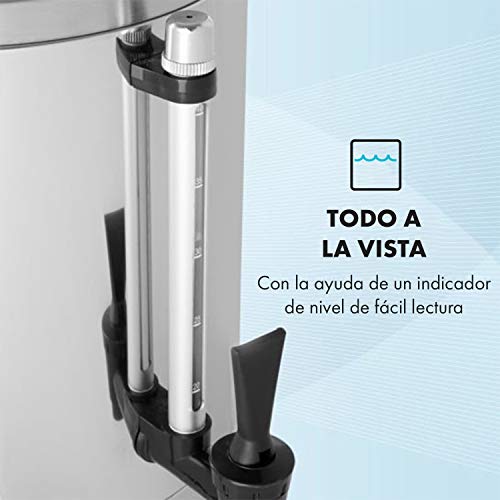 Klarstein Geysir Hervidor - Dispensador de bebidas, Hervidor de bebidas, 950 W, Hasta 40 tazas, 30-110 °C, Cool Touch, Nivel del agua, Para té o bebidas calientes, Acero, Plateado