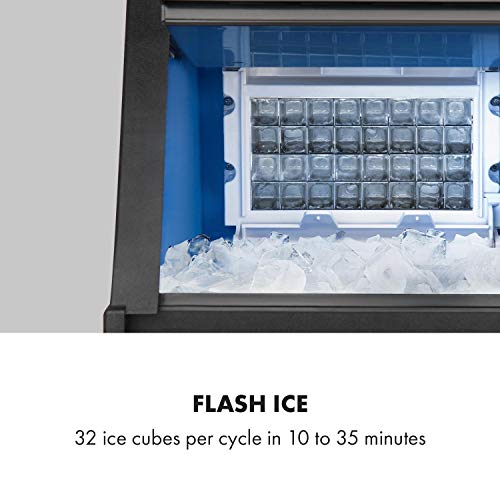 Klarstein Glacial Máquina de cubitos de hielo profesional - Máquina de hielo industrial, 240 W, PowerCuber: producción diaria de 28 kg/día y 32 cubitos por tanda, Forma cúbica, Acero/negro