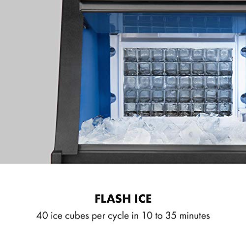 Klarstein Glacial XL Máquina de cubitos de hielo profesional - Máquina de hielo industrial, 260 W, PowerCuber: producción diaria de 38 kg/día y 40 cubitos por tanda, Forma cúbica, Acero/negro