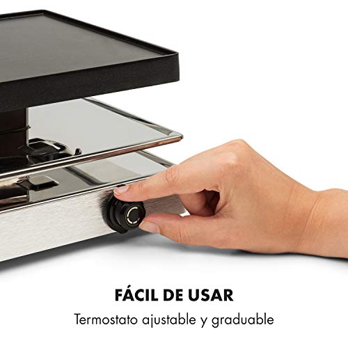 Klarstein Gourmette Raclette con Plancha de Aluminio - Raclette-Barbacoa, Fiestas de Barbacoa, 8 Personas, 1200 W, Termostato, Regulable, Carcasa de Acero, 3 Pisos, Accesorios