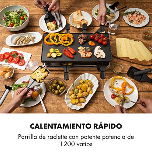 Klarstein Gourmette Raclette con Plancha de Aluminio - Raclette-Barbacoa, Fiestas de Barbacoa, 8 Personas, 1200 W, Termostato, Regulable, Carcasa de Acero, 3 Pisos, Accesorios