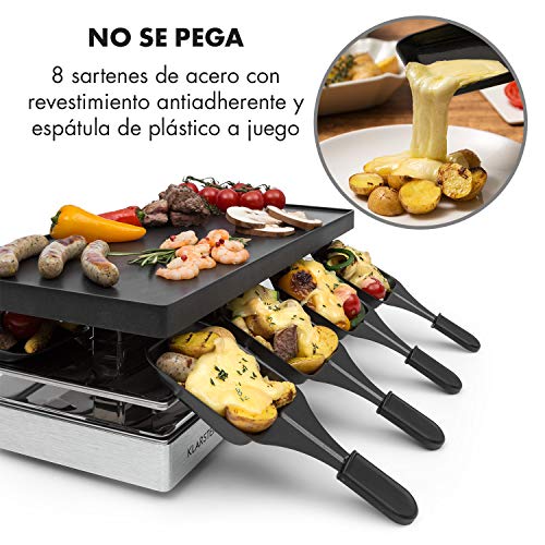 Klarstein Gourmette Raclette con Plancha de Aluminio - Raclette-Barbacoa, Fiestas de Barbacoa, 8 Personas, 1200 W, Termostato, Regulable, Carcasa de Acero, 3 Pisos, Accesorios