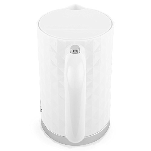 Klarstein Granada Bianca Hervidor de agua - Inalámbrico, Tetera eléctrica, Diseño geométrico, 1,7 L, 2200 W, Asa Cool Touch, Base con recogecable, Blanco