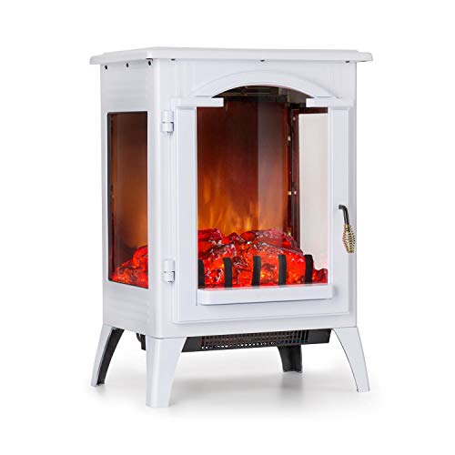 Klarstein Graz Chimenea eléctrica Llama simulada - Chimenea electrónica, 1000/2000 W, para Salas de 30 m², Termostato, Función calefactora, Calefacción atenuable, Vista del Interior, Blanco