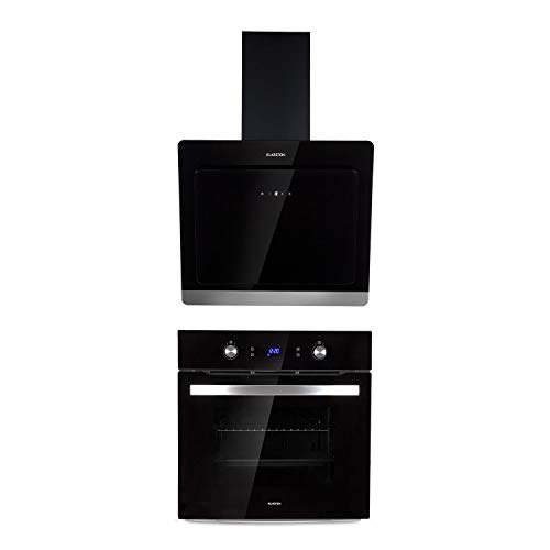 Klarstein Gusteau Aurora lote de cocina - Horno y extractor de humos, Horno de 64 litros, clase A, 2 zonas de calor, ventilación, grill, extractor de 52 cm, absorción de 550 m³/h/Clase A++, Negro