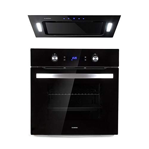 Klarstein Gusteau Hektor lote de cocina - Horno + extractor de humos - horno de 64 litros, Clase A, 50-250 °C, 2 zonas de calor, Ventilación, 3 niveles, Negro- Acero