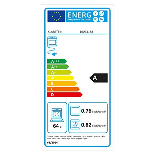 Klarstein Gusteau Horno eléctrico encastrable - 2950W, 8 funciones, Temperatura entre 30 y 250°C, Sistema PyroClean , Eficiencia energética clase A, Volumen 64L, 5 ranuras para bandeja, Negro