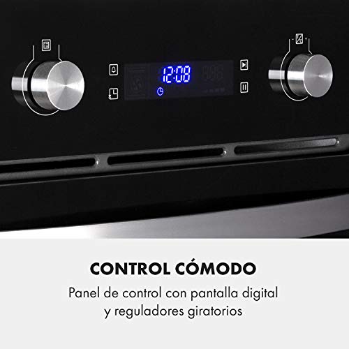 Klarstein Gusteau Horno eléctrico encastrable - 2950W, 8 funciones, Temperatura entre 30 y 250°C, Sistema PyroClean , Eficiencia energética clase A, Volumen 64L, 5 ranuras para bandeja, Negro