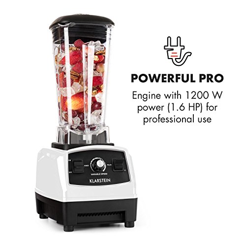 Klarstein Herakles 2G Batidora BPA-free - Mezcladora, Picadora, Licuadora, Smoothies sopas cremas, 1200 W, 28000 rpm, 2L, 6 cuchillas, Blanco