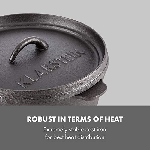 KLARSTEIN Hotrod 45 Olla de Hierro Fundido 4 litros (4,5 qt / 4 L, Tapa hermética, Ideal Cocina sobre Fuego o brasas, óptima distribución Calor, cazuela de Barbacoa Negra)