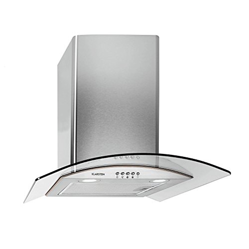 Klarstein Hotspot - Campana extractora, Extractor, Extractor de Pared, Aspiración/Ventilación, 3 Niveles, 610 m³/h, Acero Inoxidable, Cristal, Montaje en Pared, 60 cm, Plateado