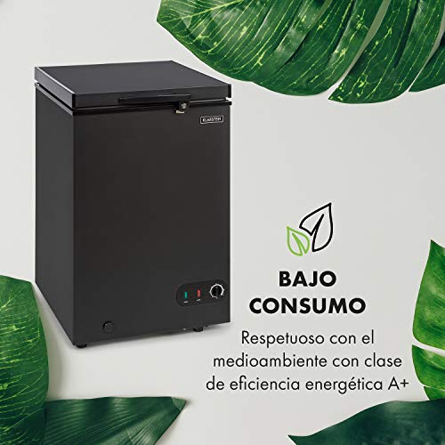 Klarstein Iceblokk - Congelador, Temperatura entre -26° y -15° C, Cesta extraíble para alimentos pequeños, Válvula de purgado, Ruedas, ECC A+, Capacidad de 98 litros, Plateado