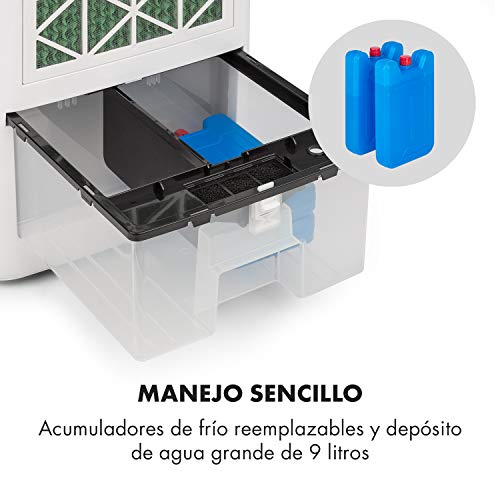 KLARSTEIN IceWind – 4 en 1: Enfriador de Aire, Ventilador, humidificador de Aire, Limpiador de Aire, caudal de 222 m³/h, 36,5 W, función NatureWind: 3 Niveles de Intensidad, silencioso, Blanco