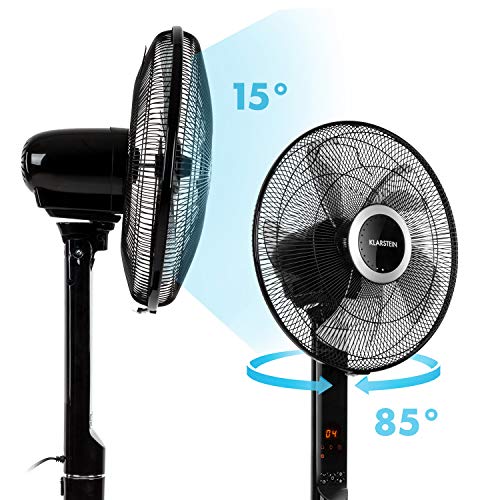 Klarstein Infinity Storm - Ventilador de pie, 40 cm (16"), 55 W, 3600 m³/h, 3 Modos, 6 velocidades, 5 aspas, Oscilación de 85°, Variofresh, Anti vuelco, Incluye Mando a Distancia, Negro