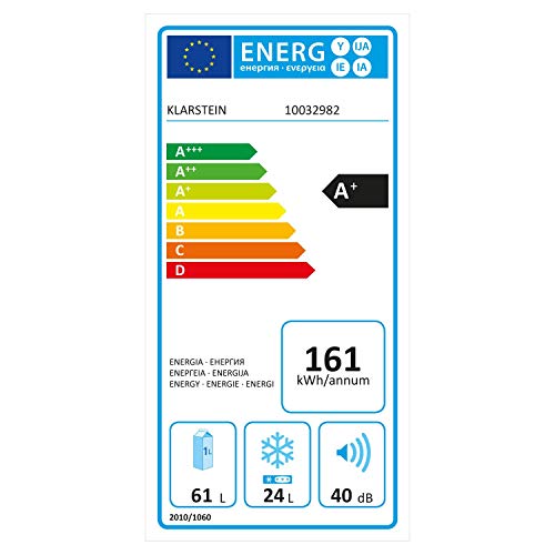 Klarstein Irene Nevera combi - Frigorífico 61 L regulable de 0 a 10 ºC, Congelador 24 L hasta -18 ºC, Iluminación interior, Diseño retro, Eficiencia energética de clase A+, Negro