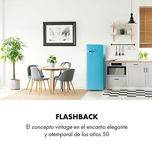 Klarstein Irene XL - Refrigerador 242 L, Regulable no gradual de 0 a 10 °C, Diseño retro, Vint-Age Concept, 4 niveles, Iluminación interior, Pies de altura regulable, Clase A+, Azul