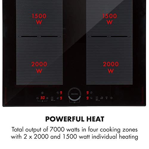 Klarstein Kalahari Delicatessa lote de horno - Horno y placas de cocina, Placa de inducción de 4 zonas de 7000 W (2 x 2000 W / 2 x 1500 W), Horno de 68 litros/clase A, Negro, Acero inoxidable