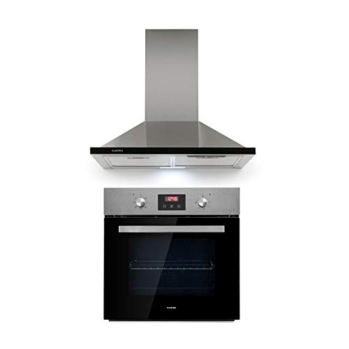 Klarstein Kalahari Galina lote de cocina - Horno y extractor de humos, Horno de 68 litros/clase A / 50-250 °C, Extractor de 60 cm/absorción de 620 m³/h / 3 niveles/clase B, Negro, Acero