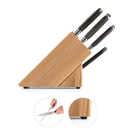 Klarstein Katana 8 Set de cuchillos con soporte de madera y Tijeras Afilador (8 unidades, acero inoxidable 3cr13, mangos de plástico, elegante diseño, cortar, cocina, picar)