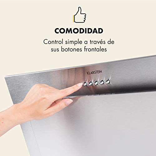 Klarstein Klarstein Athena Campana extractora - Extractor de humos, 60 cm, 350 m³/h, 65 W, Filtro de grasa de aluminio, Panel de botones, Solo 64 dB, Acero inoxidable, LED, Plateado