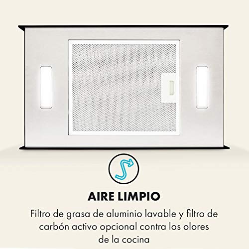 Klarstein Kronleuchter - Campana extractora en isla, Flujo aire hasta 600 m³/h, Iluminación LED, Eficiencia energética Clase A, 3 niveles, Filtro grasa, Control táctil, 60 x 35 x 35 cm, Negro