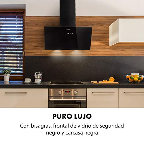 Klarstein Laurel 60 Black Edition - Extractor de humos, Campana extractora de pared, 3 niveles de extracción, 350 m³/h, 64 dB, 60 cm, Pantalla táctil LED, Filtro de grasa de aluminio, Negro