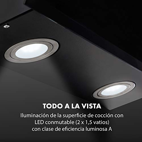 Klarstein Laurel 60 Black Edition - Extractor de humos, Campana extractora de pared, 3 niveles de extracción, 350 m³/h, 64 dB, 60 cm, Pantalla táctil LED, Filtro de grasa de aluminio, Negro