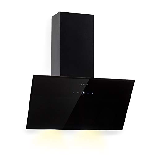 Klarstein Laurel 60 Black Edition - Extractor de humos, Campana extractora de pared, 3 niveles de extracción, 350 m³/h, 64 dB, 60 cm, Pantalla táctil LED, Filtro de grasa de aluminio, Negro