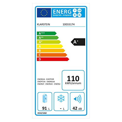 Klarstein Luminance Frost Nevera - Mininevera, Volumen 91 litros, Eficiencia de tipo A+, Cajón para verdura, 2 baldas de vidrio, 3 compartimentos en la puerta, 7 niveles de temperatura, Blanco