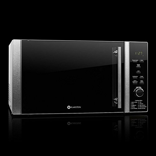 Klarstein Luminance Prime Microondas con Grill - 28L, 900W + 1000W (Parrilla), 12 programas, Temporizador hasta 60 min, Vidrio de Seguridad, Frontal semireflejante Negro, Acero Inoxidable