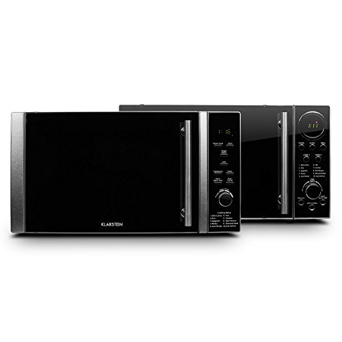 Klarstein Luminance Prime Microondas con Grill - 28L, 900W + 1000W (Parrilla), 12 programas, Temporizador hasta 60 min, Vidrio de Seguridad, Frontal semireflejante Negro, Acero Inoxidable