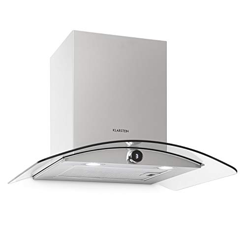 Klarstein Luna extractor de humos de pared – 60 cm, iluminación de la cocina, extracción de 420 m³/h, 3 niveles, control por botón giratorio, clase C, apto para la ventilación, plateado/negro