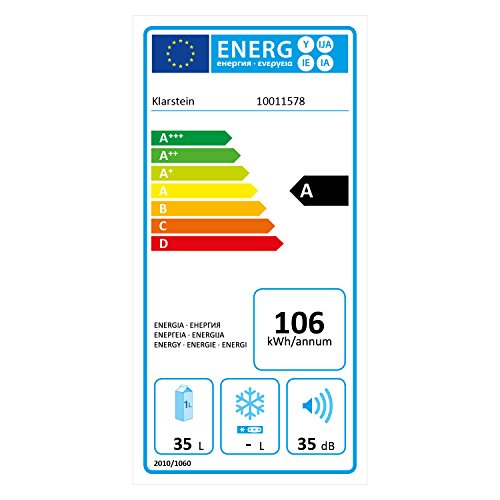 Klarstein Manhattan Mininevera - Minibar de hotel, oficina o dormitorio, Silenciosa, Bajo consumo 70W, Capacidad 35L, Niveles temperatura 5-12ºC, Apuerta puerta derecha, Pies de goma, Blanco