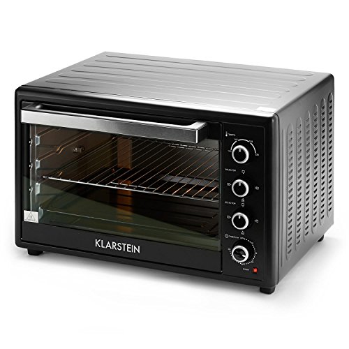 KLARSTEIN Masterchef XL - Horno eléctrico, Pincho Giratorio, 100 L, 2700 W, 4 Puntos de Calor, 100-230° C, Calor Superior, Calor Inferior, Acero INOX, Luz Interior, Temporizador, Negro