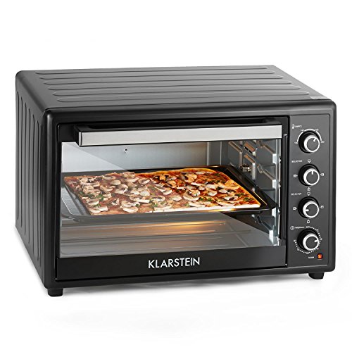 KLARSTEIN Masterchef XL - Horno eléctrico, Pincho Giratorio, 100 L, 2700 W, 4 Puntos de Calor, 100-230° C, Calor Superior, Calor Inferior, Acero INOX, Luz Interior, Temporizador, Negro